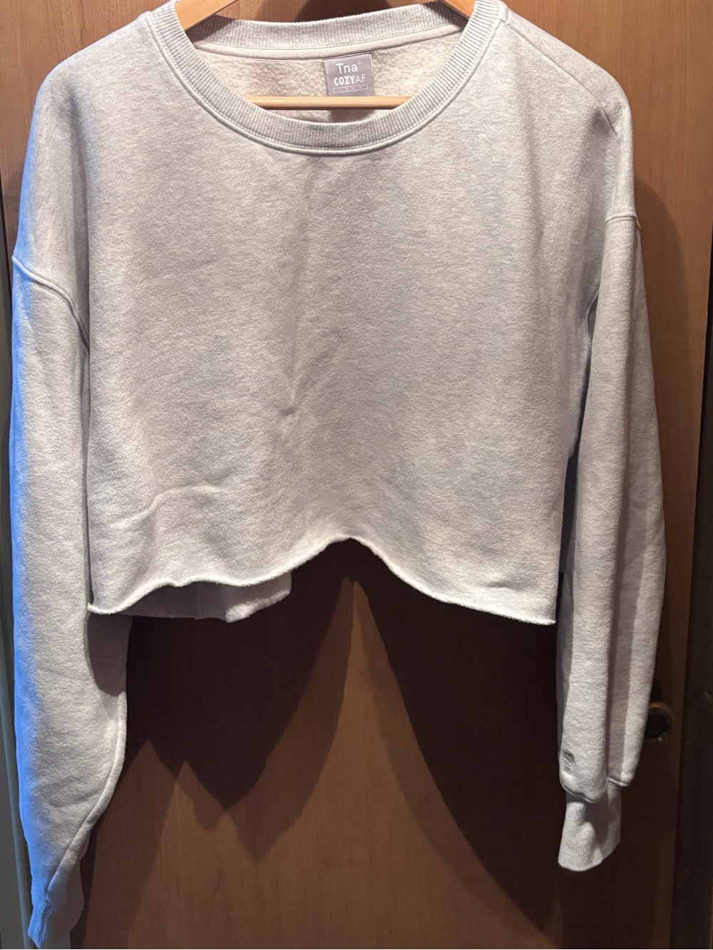 TNA Cropped Crewneck Sweatshirt in Light Gray